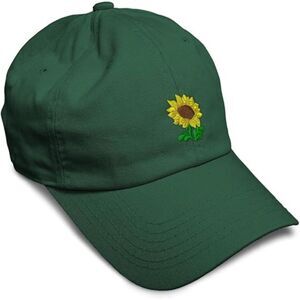Unisex Forest Green Design Only 100% Cotton Sunflower Embroidery Adjustable Cap
